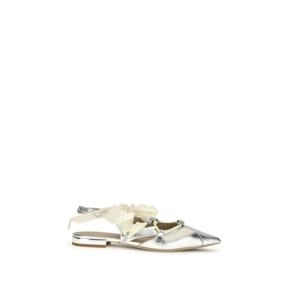 PINKO Calf Leather Bos Taurus Ballet Flats Women Silver Flat Shoes